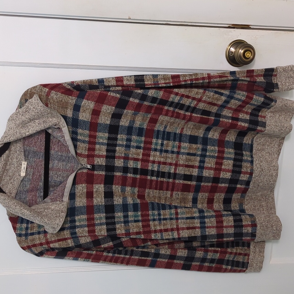 Luna Sz 2X Soft Plaid Long Sleeve Top with Quarter Zip Neckline